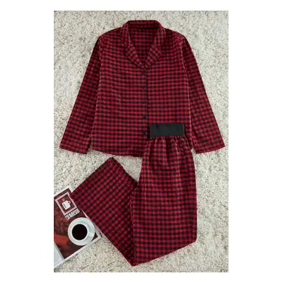 Trendyol Red-Multicolored Plaid Elastic Waist Detailed Woven Pajama Set