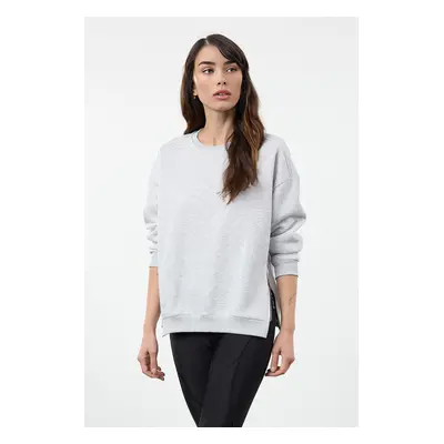 Trendyol Grey Melange Thick Polar Fleece Zipper Detailed Oversize/Wide Cut Knitted Sweatshirt