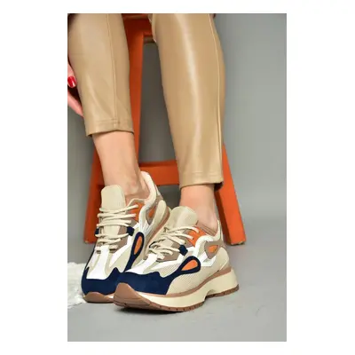 Fox Shoes R312510504 Beige/Navy Blue Fabric Women's Sneakers Sneakers