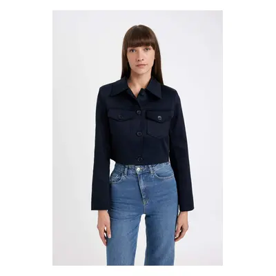 DEFACTO Crop Shirt Collar Buttoned Pocket Detail Blazer Jacket