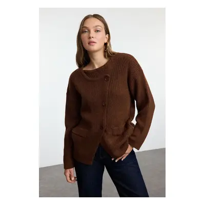 Trendyol Brown Soft Textured Double Breasted Knitwear Cardigan