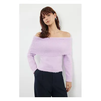 Trendyol Lilac Carmen Neckline Hairy/Beard Thread Knitwear Sweater