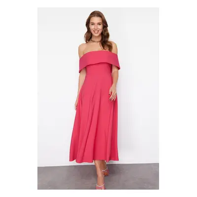 Trendyol Fuchsia Carmen Collar A-Line Woven Elegant Evening Dress