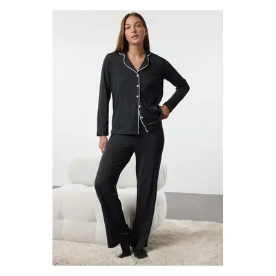 Trendyol Anthracite Piping Detailed Knitted Pajama Set