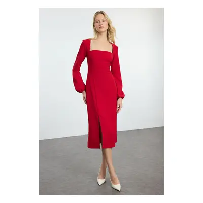 Trendyol Red Slit Square Collar Woven Dress