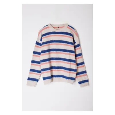 Trendyol Multicolored Casual Oversize Crew Neck Striped Knitwear Sweater