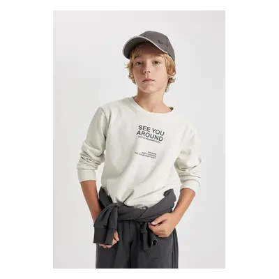 DEFACTO Boy's Crew Neck Printed Sweatshirt