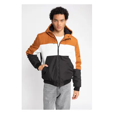 DEFACTO Slim Fit Puffer Jacket Slim Cut Color Block Hooded Fleece Lined Zipper