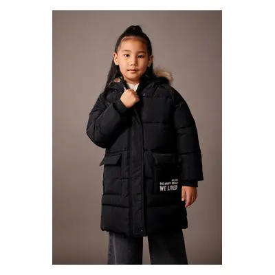 DEFACTO Girl's Water Repellent Removable Für Hooded Long Coat