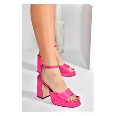 Fox Shoes Fuchsia Satin Fabric Thick Platform Heels Women's Shoes