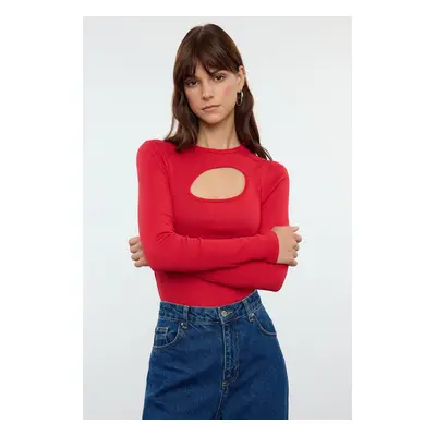 Trendyol Red Cut Out Detailed Fitted Stretchy Knitted Blouse