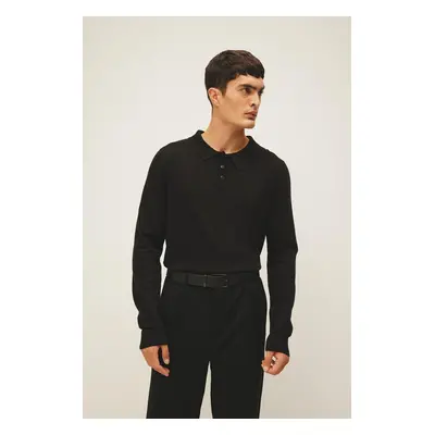 DEFACTO Black Slim Fit Slim Cut Polo Neck Basic Plain Knitwear Sweater