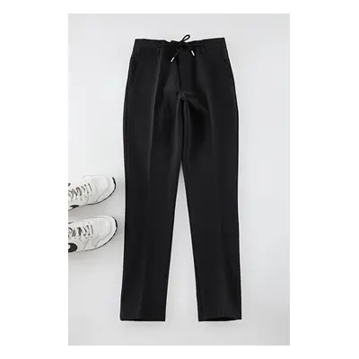 Trendyol Black Slim Fit Waist Tie Detail Elastic Fabric Woven Trousers