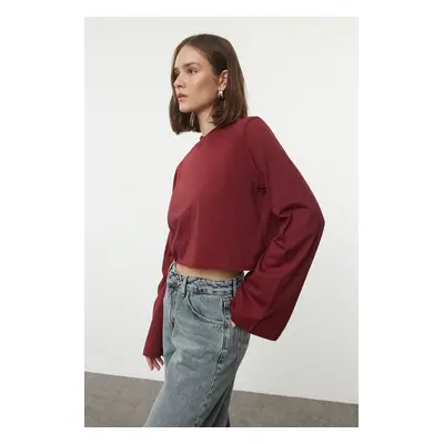 Trendyol Claret Red 100% Cotton Relaxed/Wide Relaxed Cut Crop Crew Neck Knitted T-Shirt