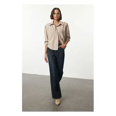 Trendyol Beige Wadding Detailed Oversize Wide Fit Shirt