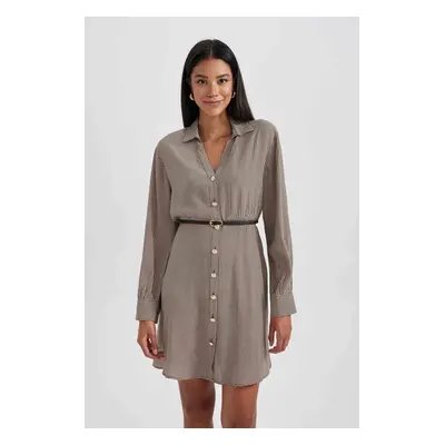 DEFACTO Shirt Lapel Crowbar Twill Mini Long Sleeve Dress