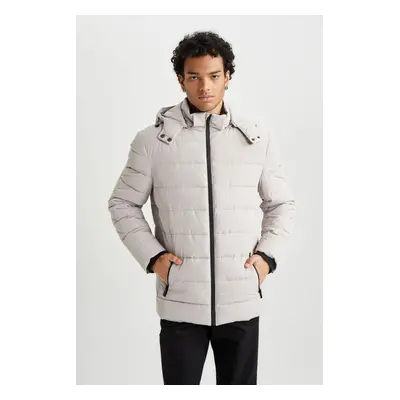 DEFACTO Windproof Puffer Jacket Slim Fit Hooded Faux Fur Lined Zipper