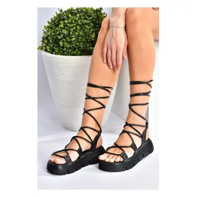 Fox Shoes Women's Black Thick-soled Ankle Sandals