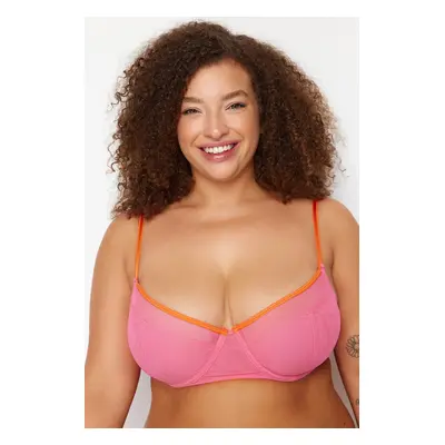 Trendyol Curve Pink Orange Piping Cupless Mesh Balconette Bra