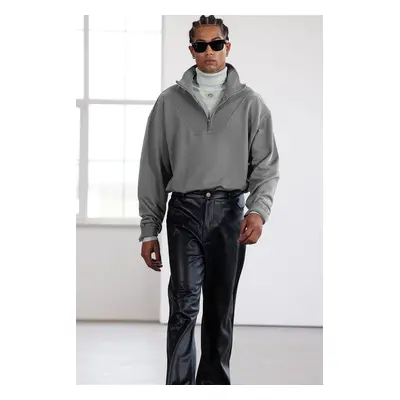 Trendyol Limited Edition Grey Oversize/Wide Cut Stand Collar Zippered Sweatshirt