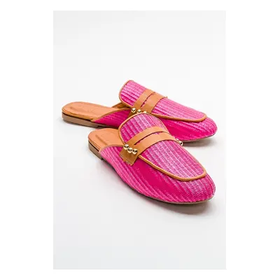 LuviShoes Genuine Leather Pink Straw Women's Slippers