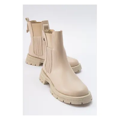 LuviShoes DENIS Beige Leather Elastic Women's Chelsea Boots