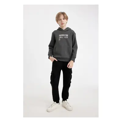 DEFACTO Boys Black Cargo Pocket Tie Waist Elastic Leg Jogger School Sweatpants