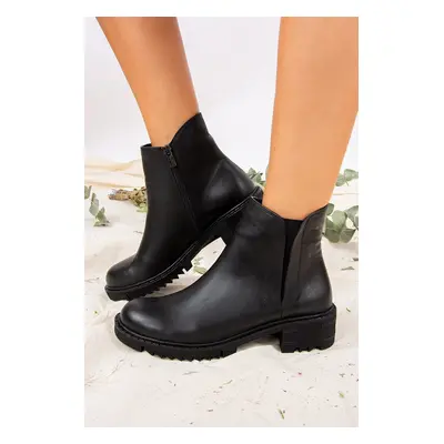 Fox Shoes Black Genuine Leather Women's Boots