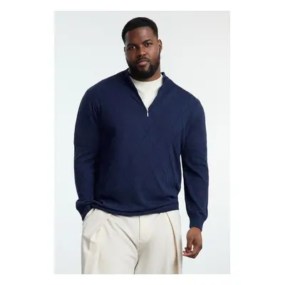 Trendyol Navy Blue Men's Regular Half Turtleneck Baklava Knitwear Plus Size Sweater