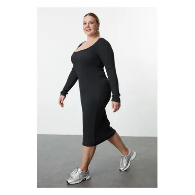 Trendyol Curve Anthracite Camisole Knit Plus Size Dress