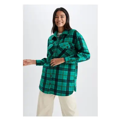 DEFACTO A-Cut Checkered Flannel Long Sleeve Shirt Tunic