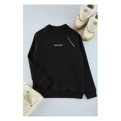 Trendyol Black Regular/Normal Cut Raglan Sleeve Text Printed Sweatshirt