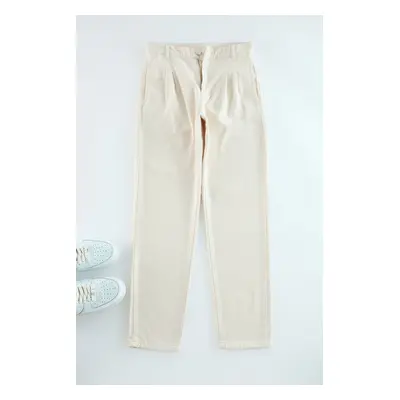 Trendyol Stone Unisex Pleated Stitched Balloon Fit Woven Gabardine Trousers