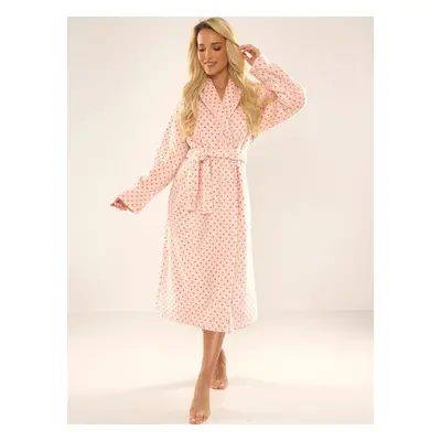 Women's bathrobe De Lafense Melanie S-2XL long women's salmon-polka dots