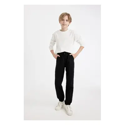 DEFACTO Boy's Waist Tie Elastic Leg Pocket Black Jogger Gabardine Trousers