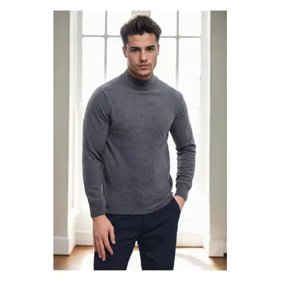 64721 Dewberry Half Turtleneck Woolen Mens Knit Sweater-GREY