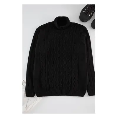 Trendyol Black Casual Regular Turtleneck Textured Knitwear Sweater