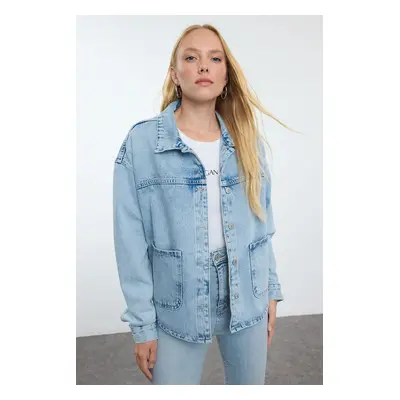 Trendyol Light Blue Pocket Detailed Oversize Denim Jacket