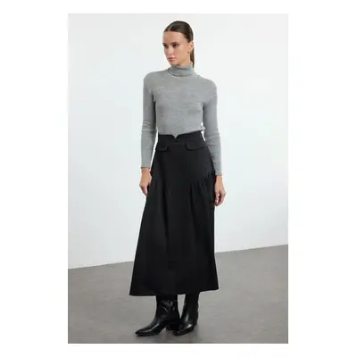 Trendyol Black Ruffle Detailed Cotton Woven Skirt