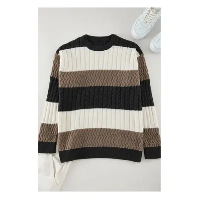 Trendyol Mink Oversize Crew Neck Color Blocked Knitwear Sweater