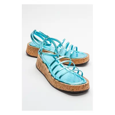 LuviShoes ANGELA Women's Metallic Baby Blue Sandals