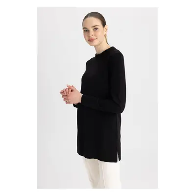 DEFACTO Regular Fit Crew Neck Slit Basic Plain Knitwear Sweater Tunic