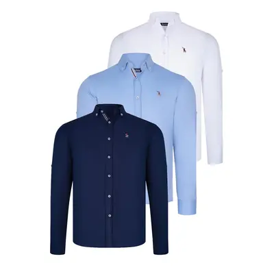 TRIPLE SET G674 DEWBERRY MEN'S SHIRT-NAVY-WHITE-BABY BLUE