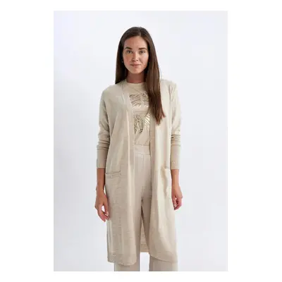 DEFACTO Regular Fit V Neck Basic Plain Pocket Long Knitted Cardigan