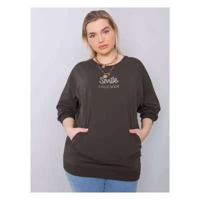 Tmavá khaki halenka plus size velikosti s nášivkou Messina