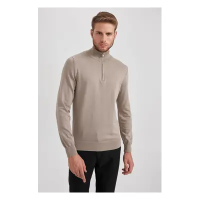 DEFACTO Slim Fit Slim Cut Stand Collar Half Zipper Basic Plain Knitwear Sweater