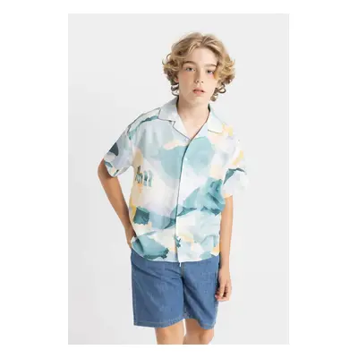 DEFACTO Boy Oversize Wide Pattern Polo Collar Viscose Short Sleeve Shirt