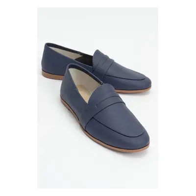 LuviShoes F05 Navy Blue Skin Genuine Leather Women's Flats