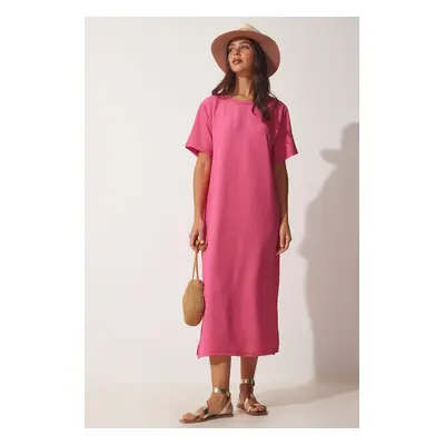 Happiness İstanbul Women's Pink Loose Long Casual Knitted Dress