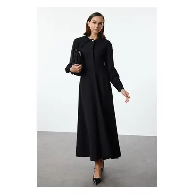 Trendyol Black Baby Collar Button Detailed Woven Dress